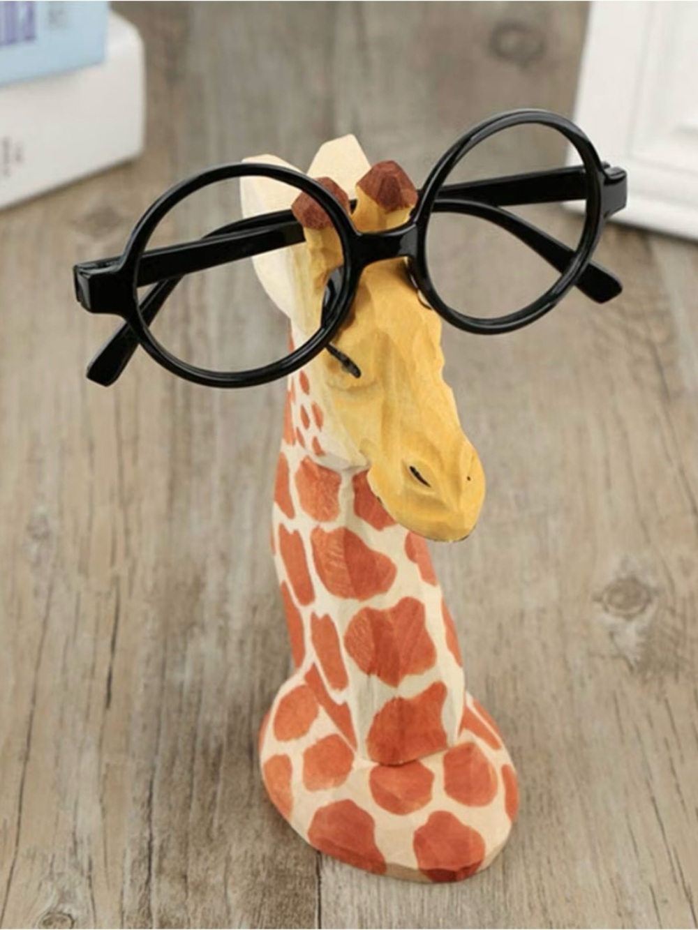 Hand-Carved Wooden Giraffe Eyeglass Holder | Glasses Stand | Desk & Home Décor